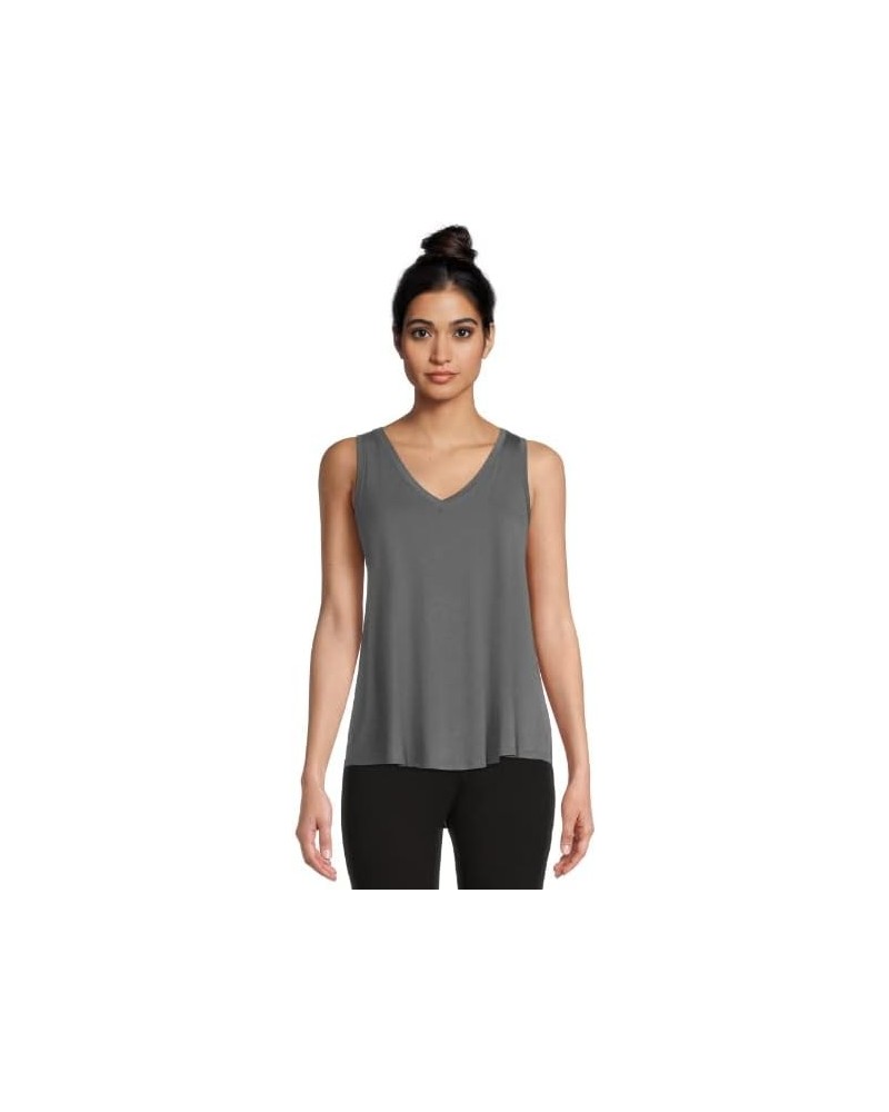 Women's High Low V-Neck Tank Top Grey Metal $9.44 Tanks