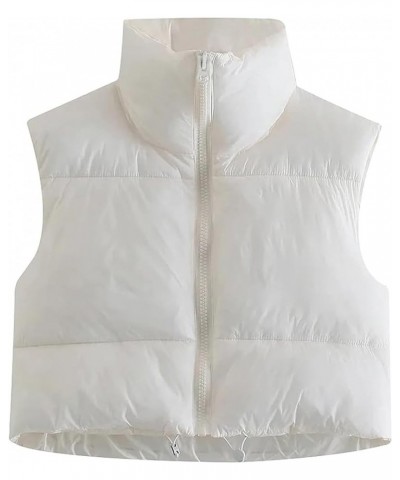 Womens Cropped Puffer Vest Padded Zip Up Lightweight Glite Stand Collar Sleeveless Warm Outerwear White $21.44 Vests