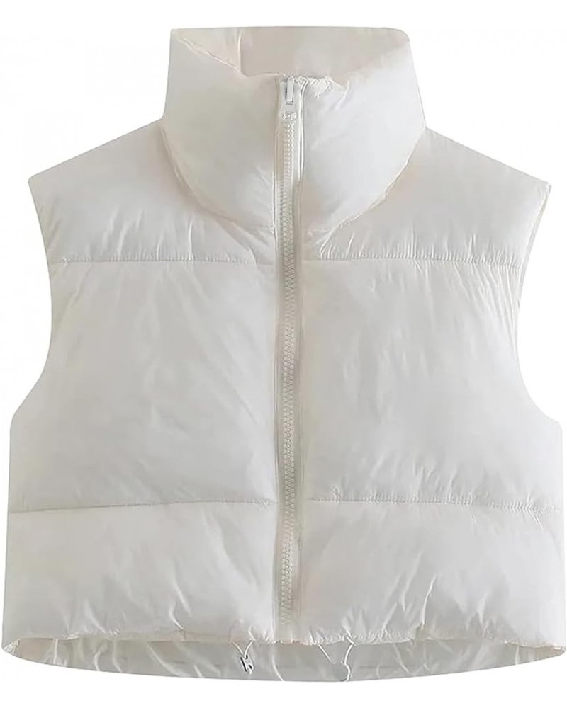 Womens Cropped Puffer Vest Padded Zip Up Lightweight Glite Stand Collar Sleeveless Warm Outerwear White $21.44 Vests