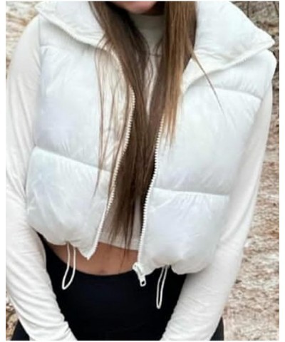 Womens Cropped Puffer Vest Padded Zip Up Lightweight Glite Stand Collar Sleeveless Warm Outerwear White $21.44 Vests