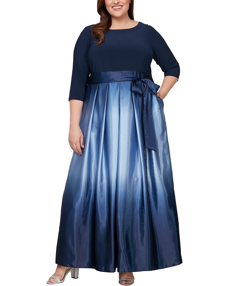 Women's Plus Size Long 3/4 Sleeve Satin Party Dress with Pockets Navy Wedgewood Sleeve $60.51 Dresses