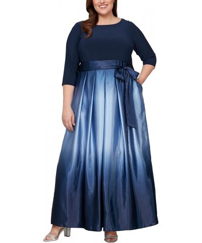 Women's Plus Size Long 3/4 Sleeve Satin Party Dress with Pockets Navy Wedgewood Sleeve $60.51 Dresses