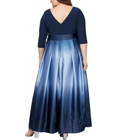 Women's Plus Size Long 3/4 Sleeve Satin Party Dress with Pockets Navy Wedgewood Sleeve $60.51 Dresses