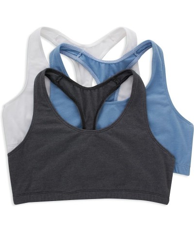 Women's Cotton Racerback Bralette Pack, Breathable Low Impact Sports Bra, 3-Pack White/Denim Jacket Blue Heather/Moonlite $11...