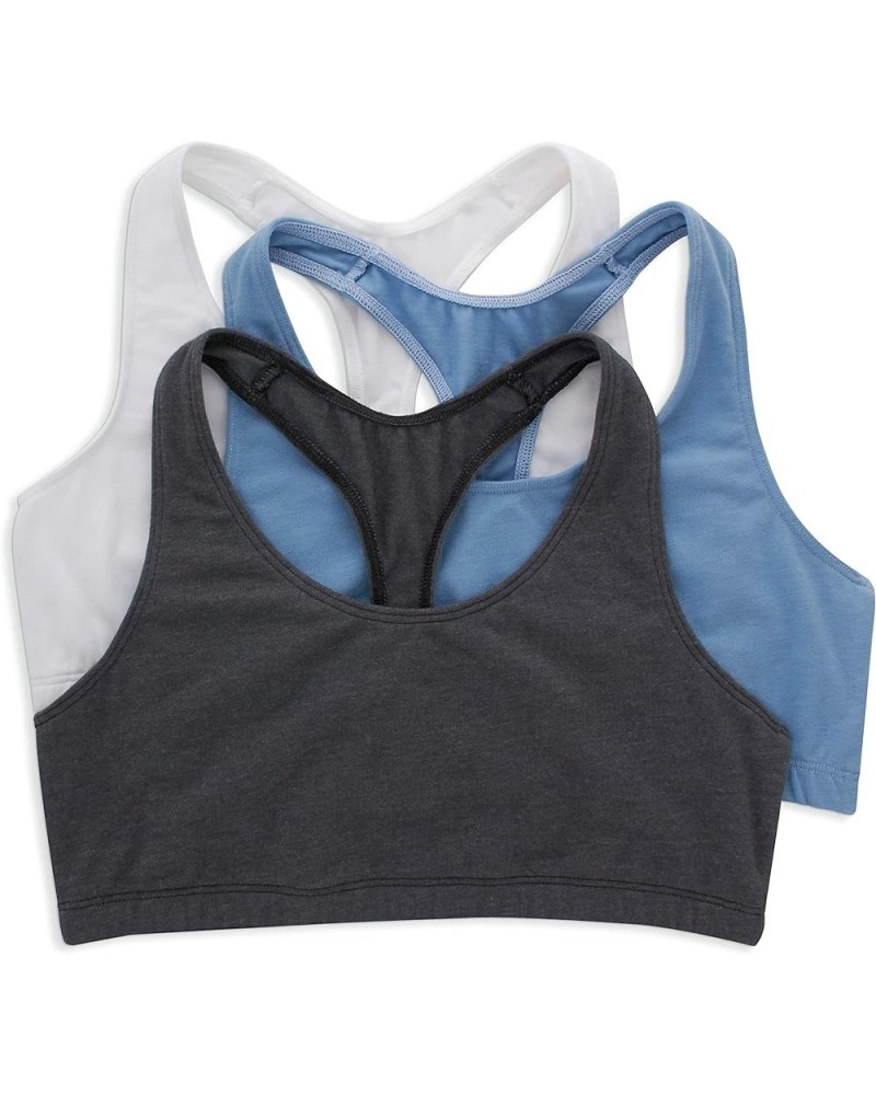 Women's Cotton Racerback Bralette Pack, Breathable Low Impact Sports Bra, 3-Pack White/Denim Jacket Blue Heather/Moonlite $11...