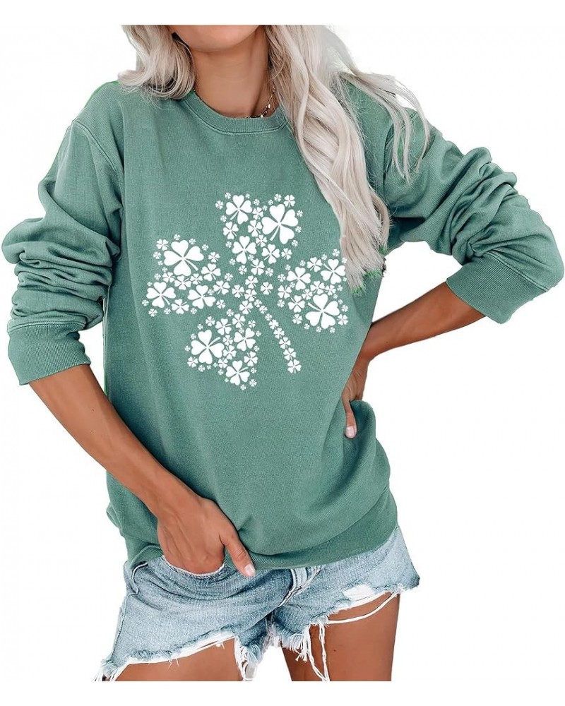 Womens Holiday Lightweight Sweatshirt Funny Long Sleeve Shirt Crewneck Cute Pullover Loose Fit Tops A-lakeblue Shamrocks $13....