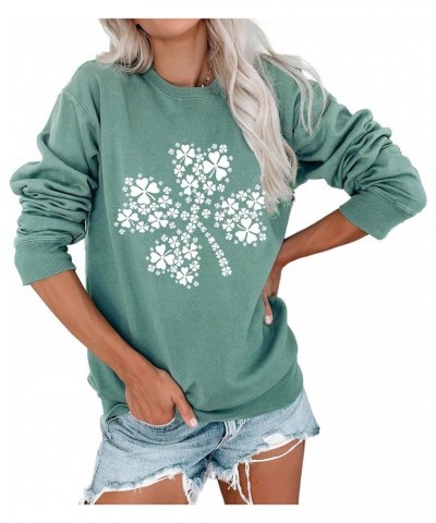 Womens Holiday Lightweight Sweatshirt Funny Long Sleeve Shirt Crewneck Cute Pullover Loose Fit Tops A-lakeblue Shamrocks $13....