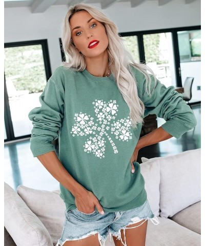 Womens Holiday Lightweight Sweatshirt Funny Long Sleeve Shirt Crewneck Cute Pullover Loose Fit Tops A-lakeblue Shamrocks $13....