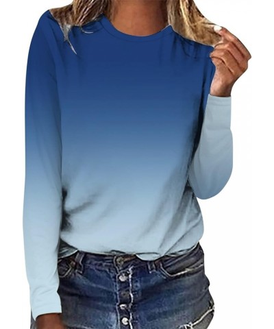 Long Sleeve Shirts for Women Crew-Neck Delicate Print Casual Tops 06-blue $10.85 Blouses