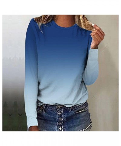 Long Sleeve Shirts for Women Crew-Neck Delicate Print Casual Tops 06-blue $10.85 Blouses