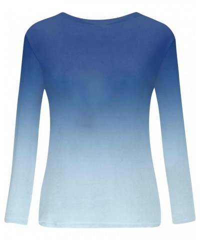 Long Sleeve Shirts for Women Crew-Neck Delicate Print Casual Tops 06-blue $10.85 Blouses