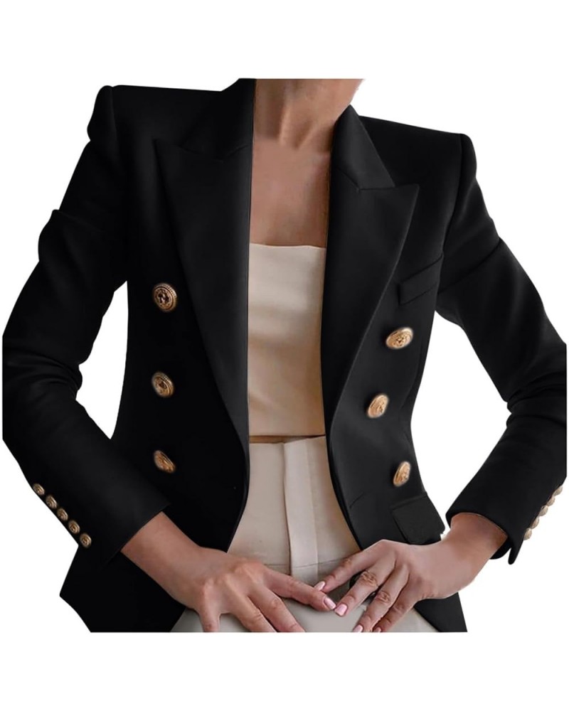 Fitted Blazers for Women Draped Open Front Cardigans Jacket Long Sleeve Work Suit Office Blazer with Button Pockets 01-black ...