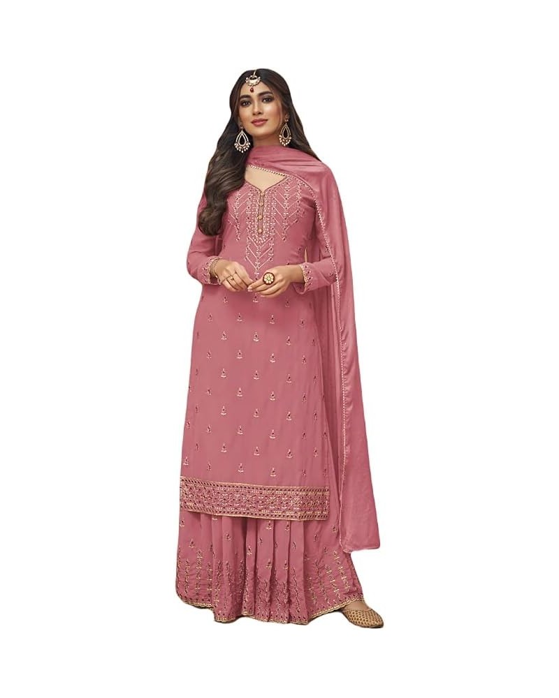 Ready to Wear Indian/Pakistani Style Ethnic Wear Party Wear Plazzo Salwar Suit for Women's Pink 1 $36.39 Suits