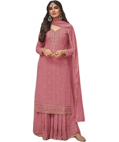 Ready to Wear Indian/Pakistani Style Ethnic Wear Party Wear Plazzo Salwar Suit for Women's Pink 1 $36.39 Suits