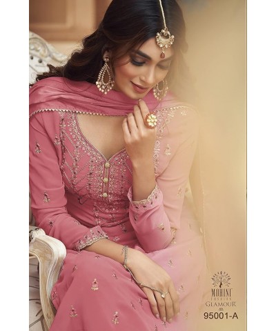 Ready to Wear Indian/Pakistani Style Ethnic Wear Party Wear Plazzo Salwar Suit for Women's Pink 1 $36.39 Suits