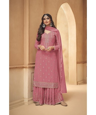 Ready to Wear Indian/Pakistani Style Ethnic Wear Party Wear Plazzo Salwar Suit for Women's Pink 1 $36.39 Suits