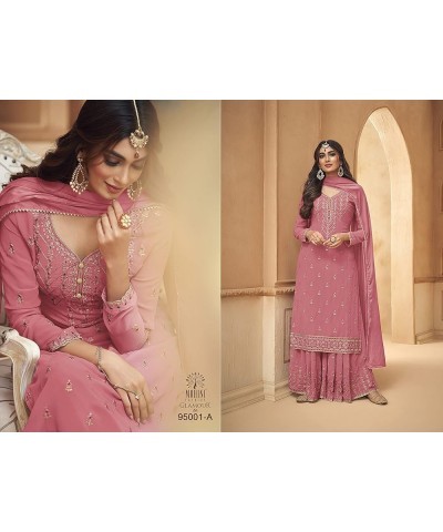 Ready to Wear Indian/Pakistani Style Ethnic Wear Party Wear Plazzo Salwar Suit for Women's Pink 1 $36.39 Suits