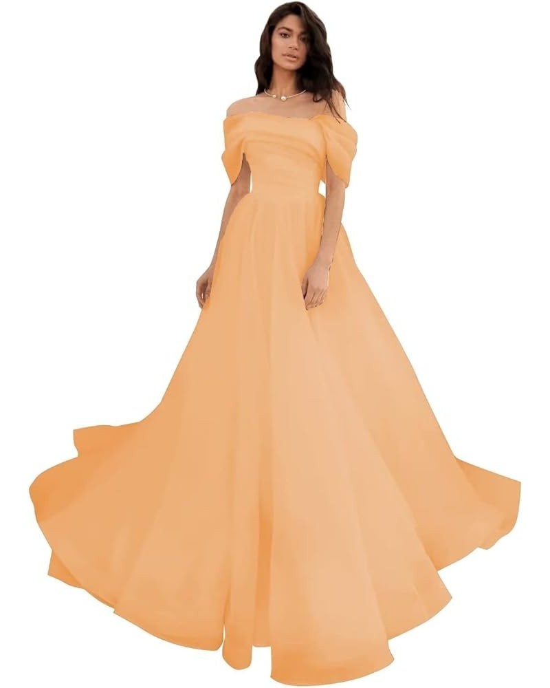 Off Shoulder Prom Dresses for Women Tulle A Line 2024 New Ball Gowns Evening Formal Dress,R105 Peach $34.04 Dresses