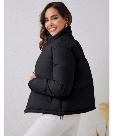 Women's Winter Puffer Jacket Oversized Zip Up Quilted Coat Stand Collar Crop Padded Jackets with Pockets Black $13.24 Jackets