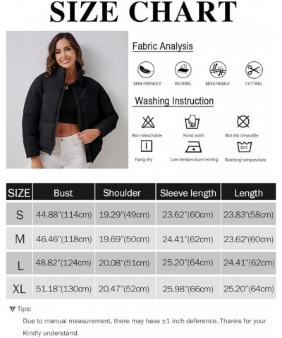 Women's Winter Puffer Jacket Oversized Zip Up Quilted Coat Stand Collar Crop Padded Jackets with Pockets Black $13.24 Jackets