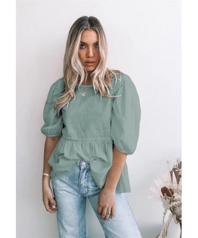 Womens Summer Peplum Tops Loose Casual Tunic 2023 Balloon Sleeve Blouses Crew Neck Cute Shirts Light Green $13.80 Tops