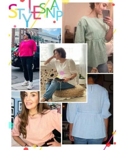 Womens Summer Peplum Tops Loose Casual Tunic 2023 Balloon Sleeve Blouses Crew Neck Cute Shirts Light Green $13.80 Tops