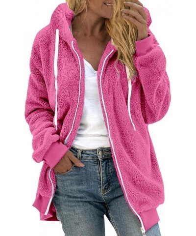 Womens Winter Coats with Hood Plus Size Fuzzy Fleece Jacket Color Block Patchwork Cardigan Coats Outerwear A-hot Pink $5.00 J...