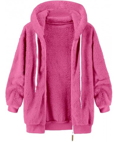 Womens Winter Coats with Hood Plus Size Fuzzy Fleece Jacket Color Block Patchwork Cardigan Coats Outerwear A-hot Pink $5.00 J...