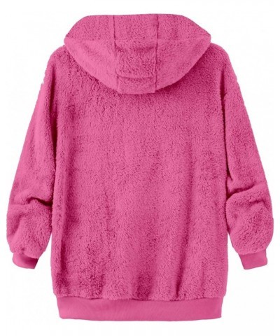 Womens Winter Coats with Hood Plus Size Fuzzy Fleece Jacket Color Block Patchwork Cardigan Coats Outerwear A-hot Pink $5.00 J...