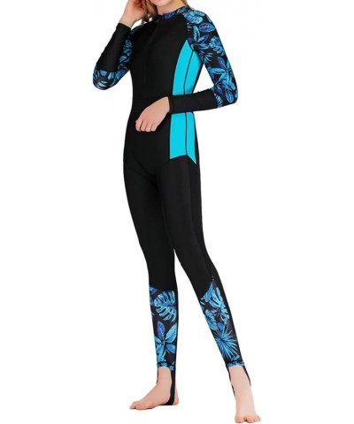 Women Front Zip Up Dive Skin One Piece Full Body Rash Guard Swimsuit Long Sleeve Footed Wet Suit Surfing Swimwear 2 Blue $31....