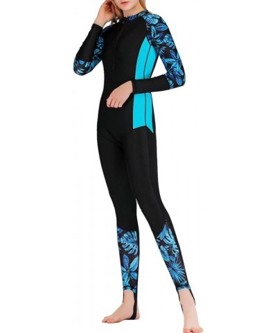 Women Front Zip Up Dive Skin One Piece Full Body Rash Guard Swimsuit Long Sleeve Footed Wet Suit Surfing Swimwear 2 Blue $31....