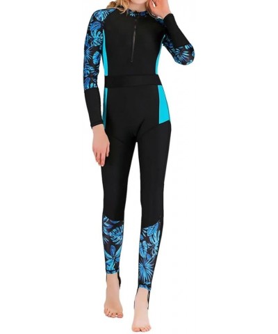 Women Front Zip Up Dive Skin One Piece Full Body Rash Guard Swimsuit Long Sleeve Footed Wet Suit Surfing Swimwear 2 Blue $31....