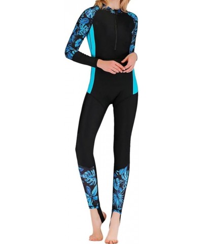 Women Front Zip Up Dive Skin One Piece Full Body Rash Guard Swimsuit Long Sleeve Footed Wet Suit Surfing Swimwear 2 Blue $31....