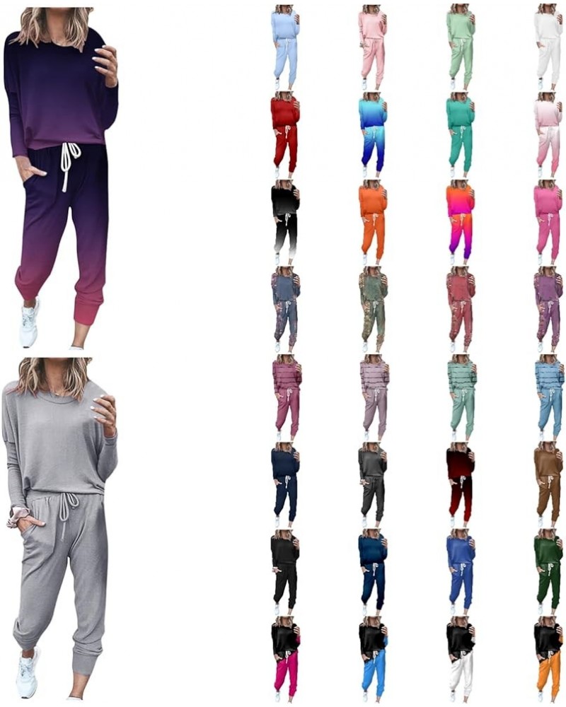 Women's Sweat Suits 2 Piece Set, Lounge Tracksuits Round Neck Long Sleeve Pullover Tops Jogger Pants Soft Outfits Blue-6 $6.1...