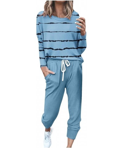 Women's Sweat Suits 2 Piece Set, Lounge Tracksuits Round Neck Long Sleeve Pullover Tops Jogger Pants Soft Outfits Blue-6 $6.1...