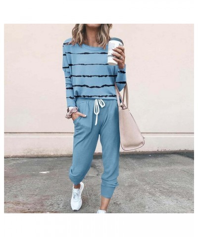 Women's Sweat Suits 2 Piece Set, Lounge Tracksuits Round Neck Long Sleeve Pullover Tops Jogger Pants Soft Outfits Blue-6 $6.1...