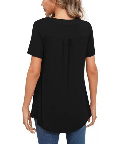 Womens Summer Casual Short Sleeve Tunic Top V-Neck Button Up Loose Blouse Shirt for Leggings V Button-black $10.99 Tops