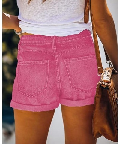 2024 Womens Casual Mid/High Waisted Denim Shorts Summer Stretchy Ripped Jean Shorts for Women C Rose Red $16.28 Shorts