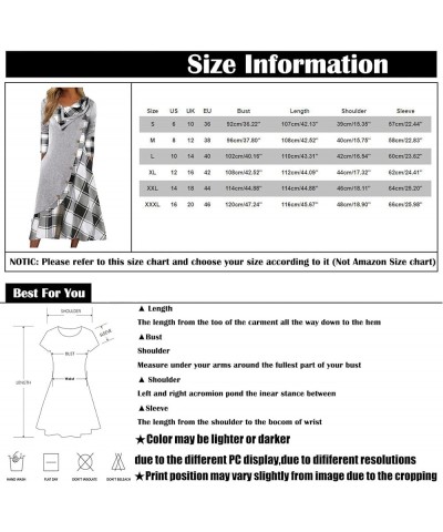 Women's Bodycon Dresses Fashion Plaid Stitching Button Pockets Pile Neck Long Sleeve Dress Fall Dresses Blue $4.00 Dresses