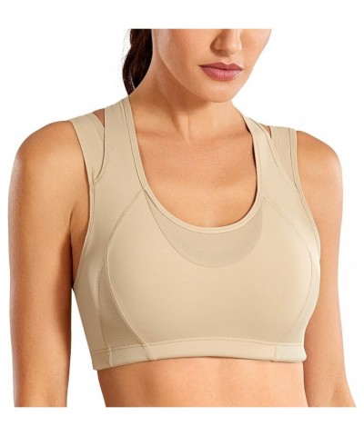 Sports Bras for Women High Support Mesh Full Coverage Racerback Wireless No Bounce Running Bras Apricot Beige $16.28 Lingerie