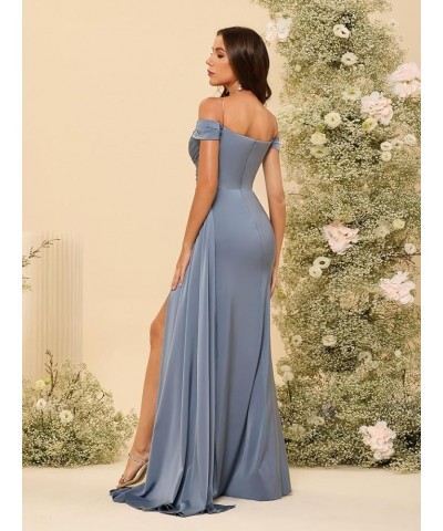 Women's Sweetheart Bridesmaid Dresses with Slit 2024 Long Off Shoulder Satin Mermaid Formal Dress NO094 Turquoise $36.26 Dresses