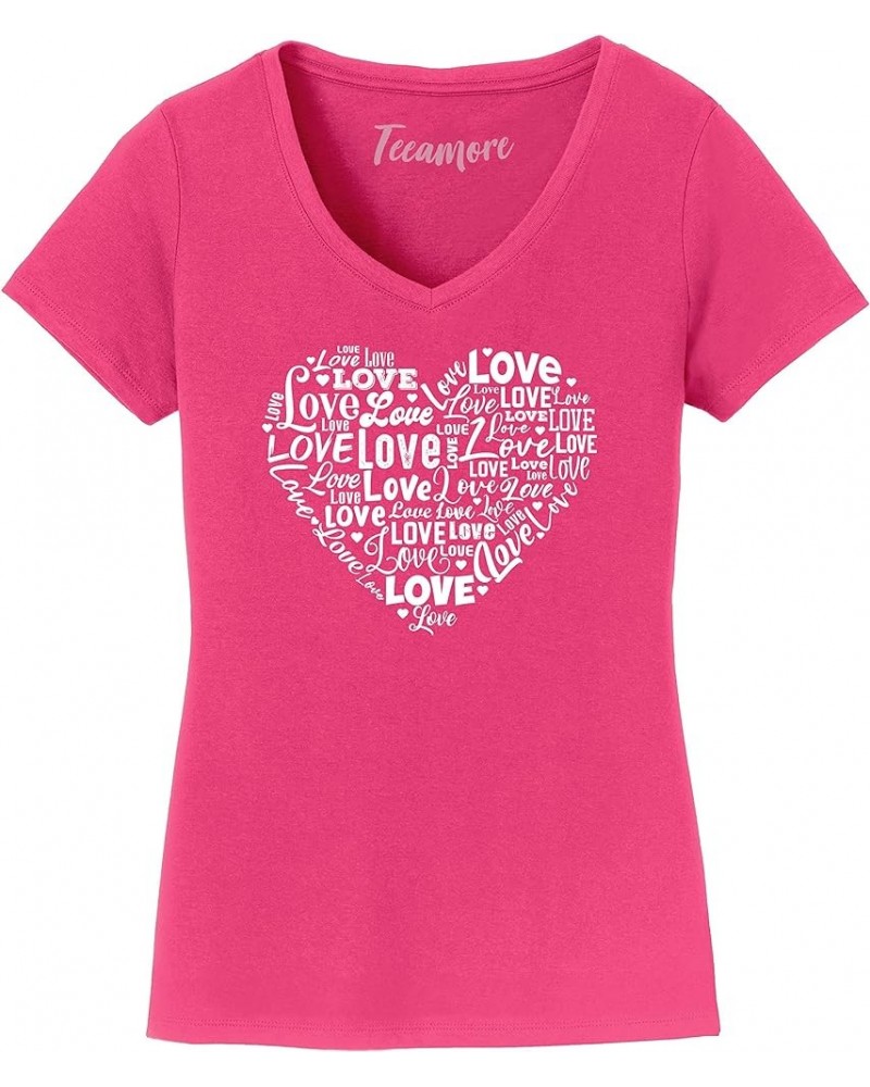 Women's Love Heart Tops Valentine's Day Graphic V Neck T-Shirt Gift Berry $14.45 T-Shirts