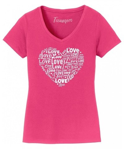 Women's Love Heart Tops Valentine's Day Graphic V Neck T-Shirt Gift Berry $14.45 T-Shirts