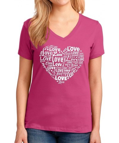 Women's Love Heart Tops Valentine's Day Graphic V Neck T-Shirt Gift Berry $14.45 T-Shirts