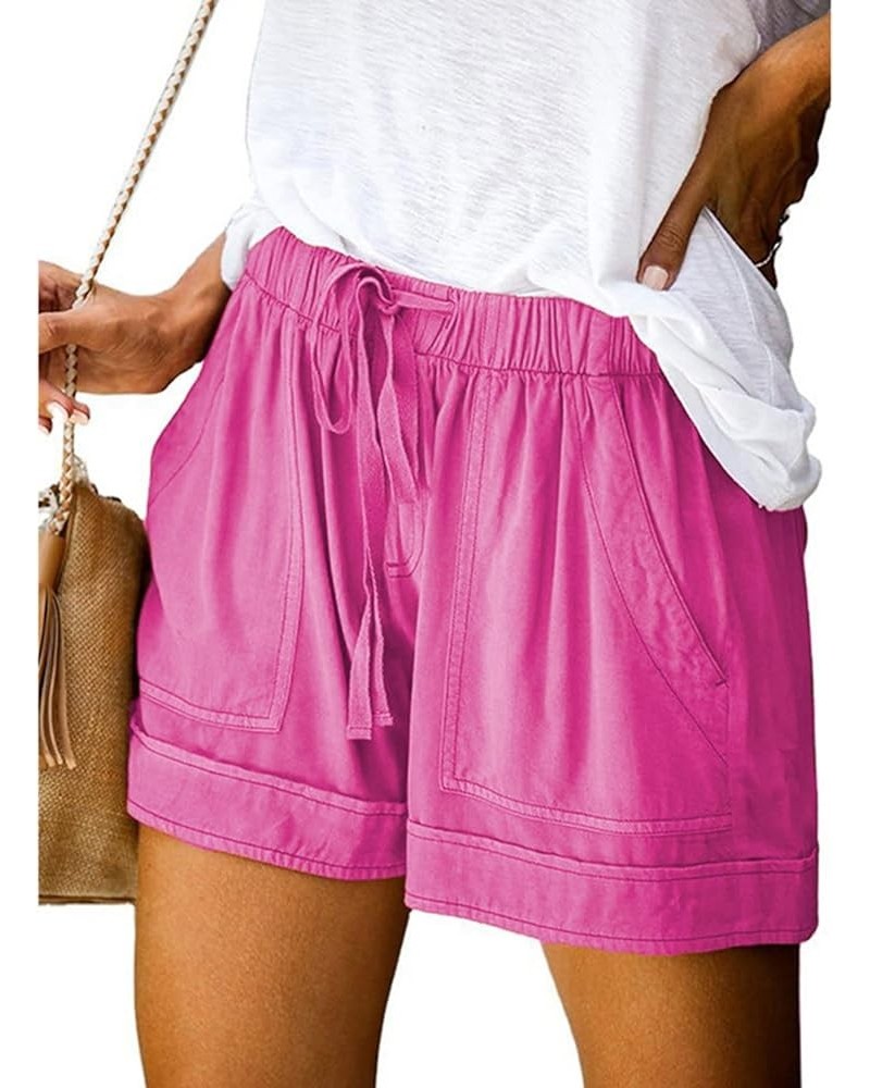 Women's Casual Shorts Comfy Soft Beach Drawstring Pocketed Summer Pockets Rose1-y1 $11.50 Shorts