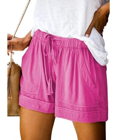 Women's Casual Shorts Comfy Soft Beach Drawstring Pocketed Summer Pockets Rose1-y1 $11.50 Shorts