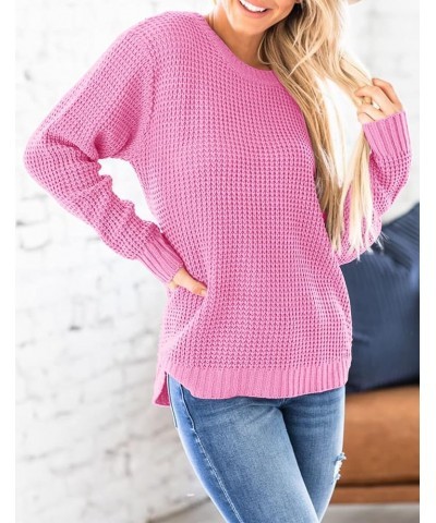 ZESICA Women's 2024 Fall Long Sleeve Crew Neck Waffle Knit Casual Loose Oversized Pullover Sweater Jumper Tops Hotpink $18.48...