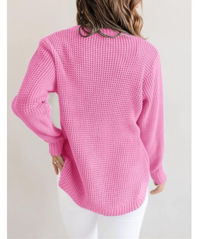 ZESICA Women's 2024 Fall Long Sleeve Crew Neck Waffle Knit Casual Loose Oversized Pullover Sweater Jumper Tops Hotpink $18.48...