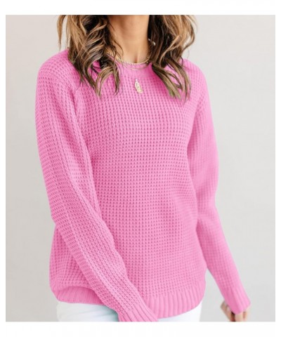 ZESICA Women's 2024 Fall Long Sleeve Crew Neck Waffle Knit Casual Loose Oversized Pullover Sweater Jumper Tops Hotpink $18.48...