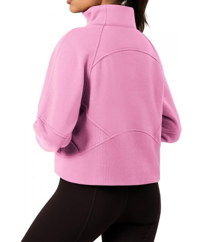 Fleece Lined Womens Sweatshirt - Half Zip Cropped Pullover Women With Stand Collar & Thumb Hole 2 Pink $22.09 Hoodies & Sweat...